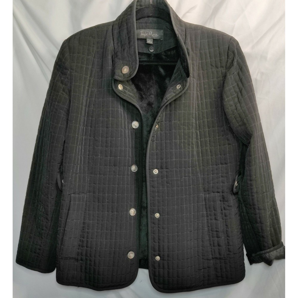 Taylor Marco Womens Puffer‎ Polyester Faux Jacket Button Black Size Medium